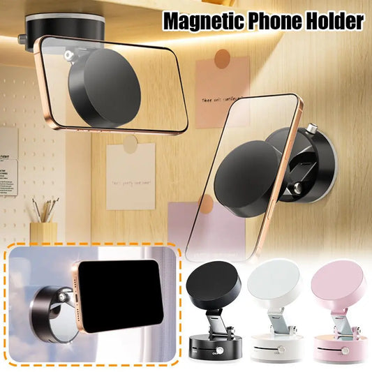 Double-sided Strong Magnetic Mobile Phone Holder Lazy Foldable Storage Rack Vacuum Adsorption Fashionable Blossom Pink